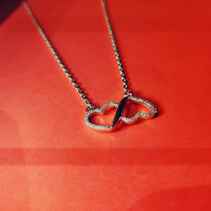 Romantic Double Heart Silver Pendant Necklace