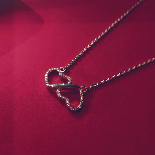 Romantic Double Heart Silver Pendant Necklace