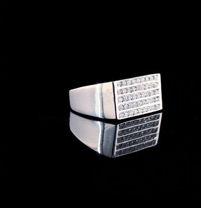 Sterling Silver CZ-Encrusted Ring with Classic Style