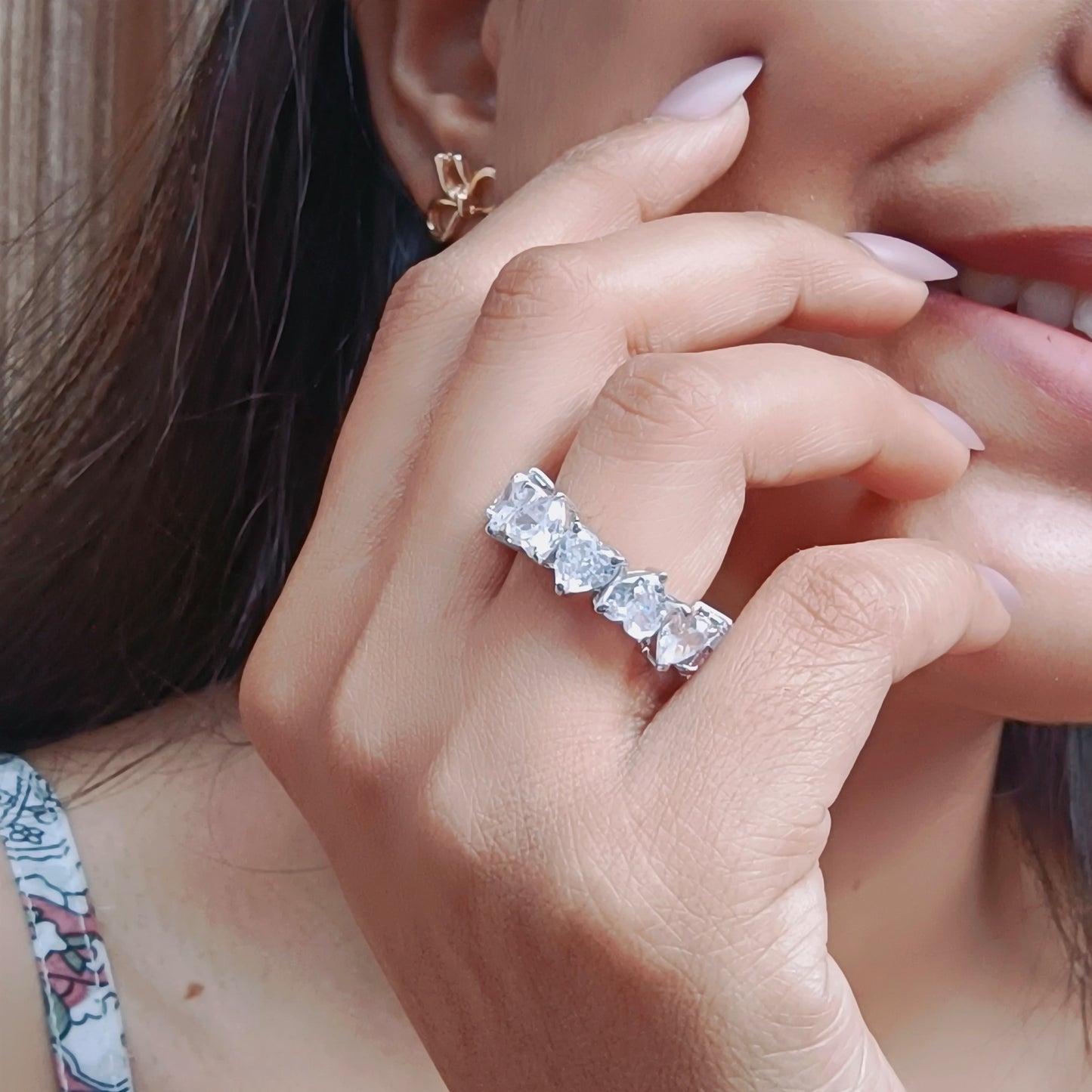 Crystal Hearts Circle Ring